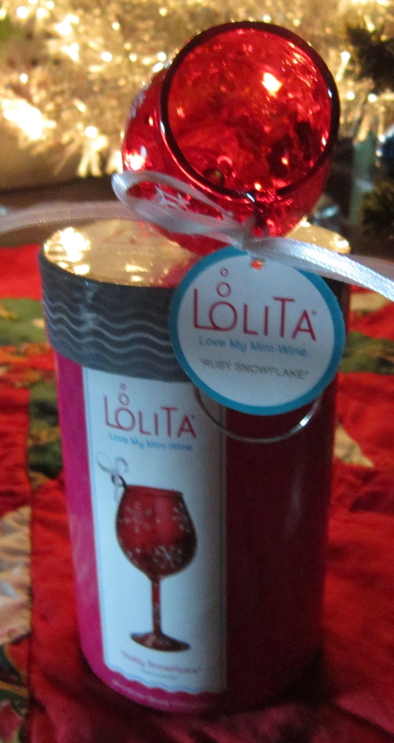 retired Lolita Love My Mini-Wine Ruby Snowflake Hand Painted Mini-wine Glass Ornament