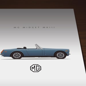 Unframed color print of an MG Midget sports car | Perfect for British car lovers | 2 sizes and multiple colors available | Ships FAST!