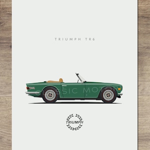 Unframed color print of a Triumph TR6 sports car | Perfect for British car lovers | 2 sizes and multiple colors available | Ships FAST!