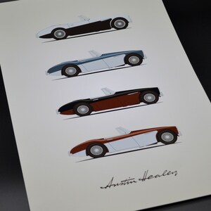 Unframed 11x17 inch color print of four classic Austin-Healey sports cars - Perfect for British car lovers - FAST shipping!