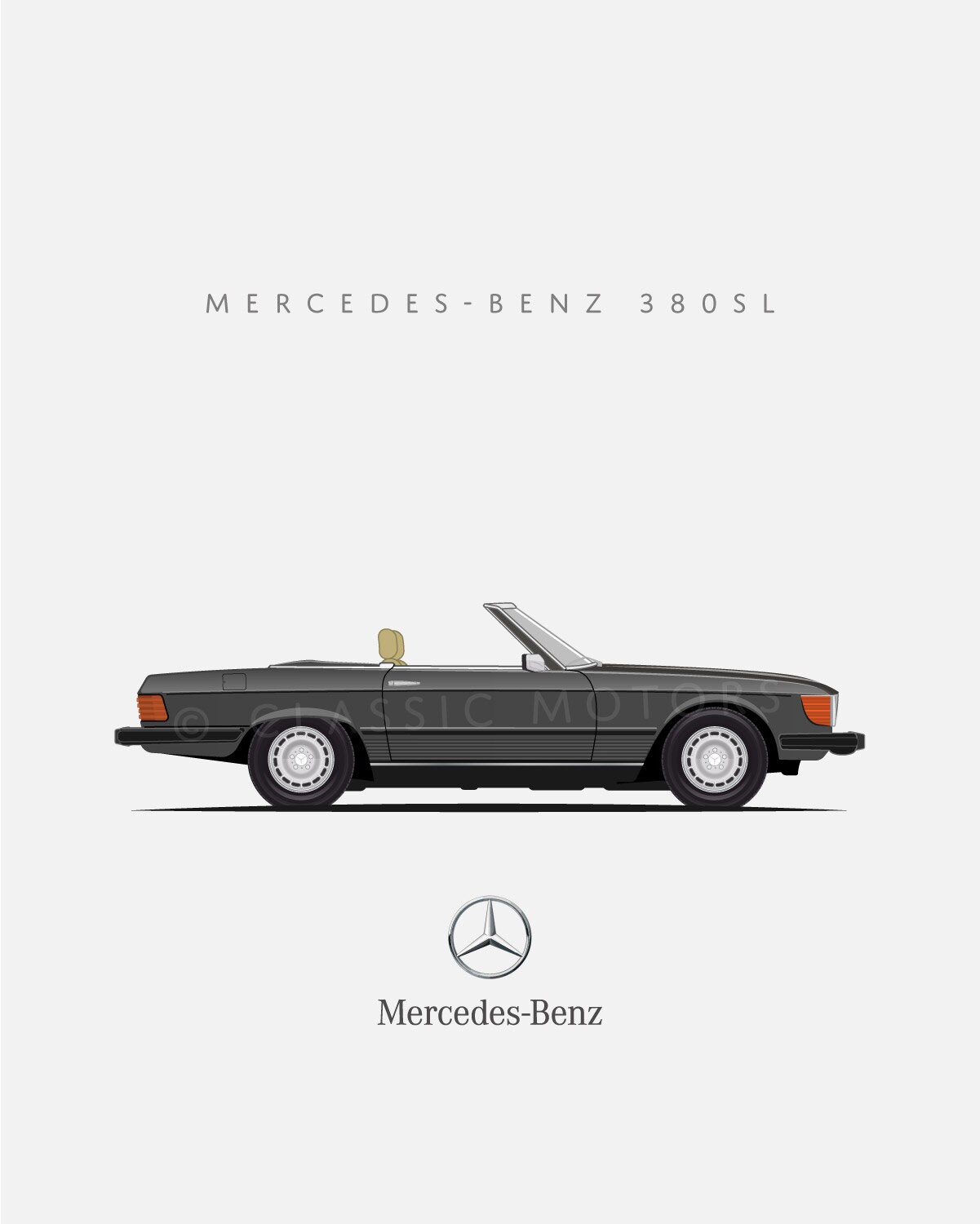 Unframed Color Print of a Classic Mercedes-benz 380SL | Great for