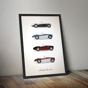 Unframed 11x17 inch color print of four classic Austin-Healey sports cars - Perfect for British car lovers - FAST shipping!