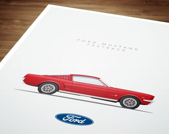 PRINT - Ford Mustang Fastback - Unframed print - Free personalization!