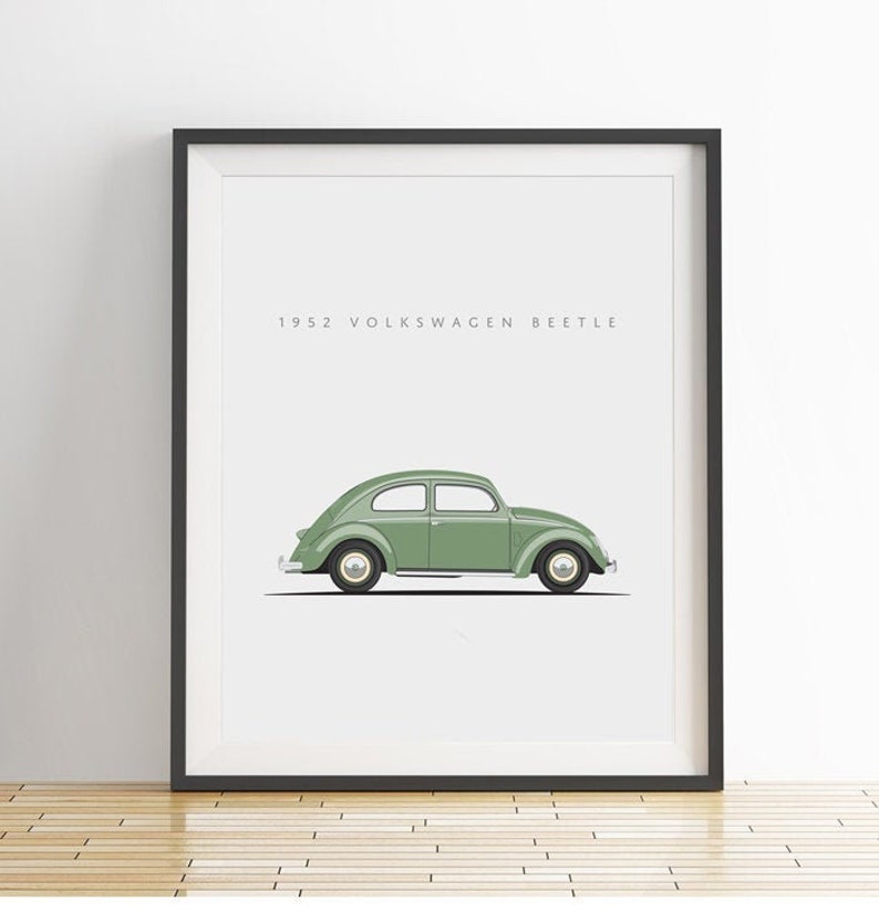 Unframed Color Print of a Classic VW Beetle Great for German Car Lovers