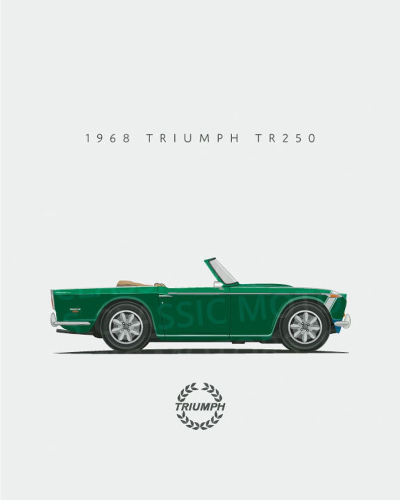 Unframed Color Print of a Triumph TR250 Sports Car Perfect for British