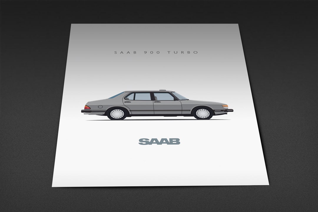 Unframed Color Print of a Classic Saab 900 Sedan Perfect for Swedish