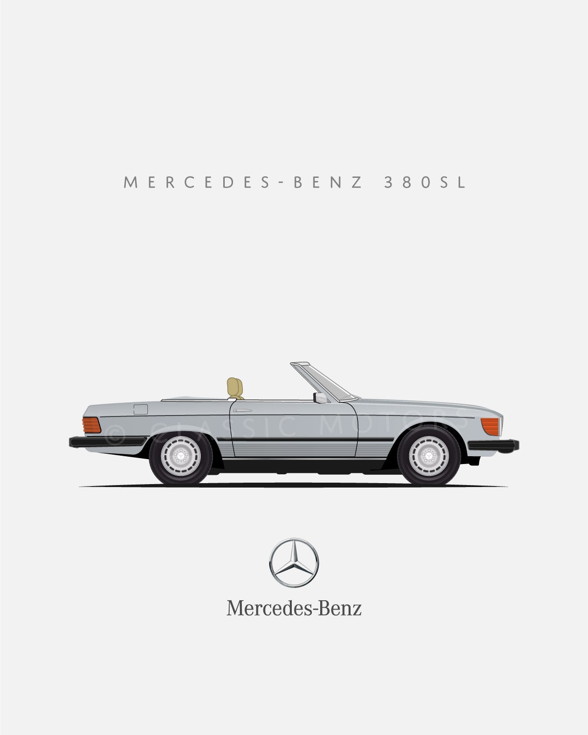 Unframed Color Print of a Classic Mercedes-benz 380SL | Great for
