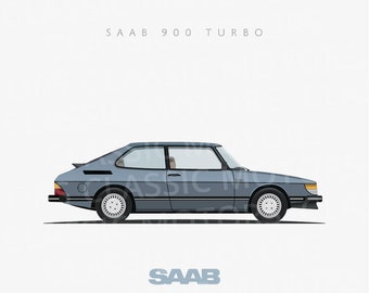 Saab 900 Turbo - Impression couleur sans cadre - Deux tailles disponibles ! - Personnalisation gratuite !