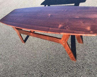 Surf Board Coffee Table, Walnut, Mid Century Modern, Coffee table, End table, Custom Order, Custom Woodwork, Custom Design,