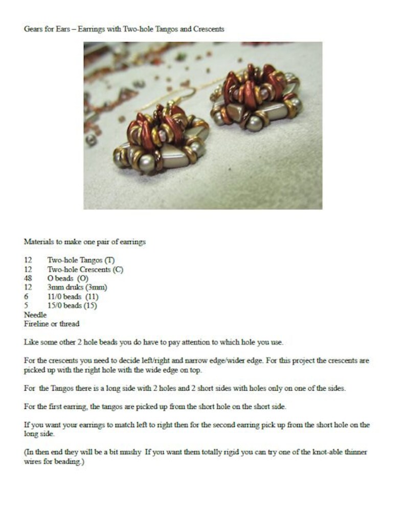 Beading Tutorial Gears for Ears With Crescent and Tango Beads Etsy