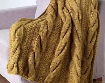 Hand Knit 100'X100'' MERINO WOOL Blanket , Cable King Merino Blanket Throw, 30 colors