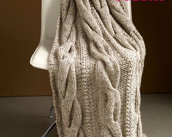 Hand Knit 128'X120'' MERINO WOOL Blanket , Cable King Merino Blanket Throw, 30 colors