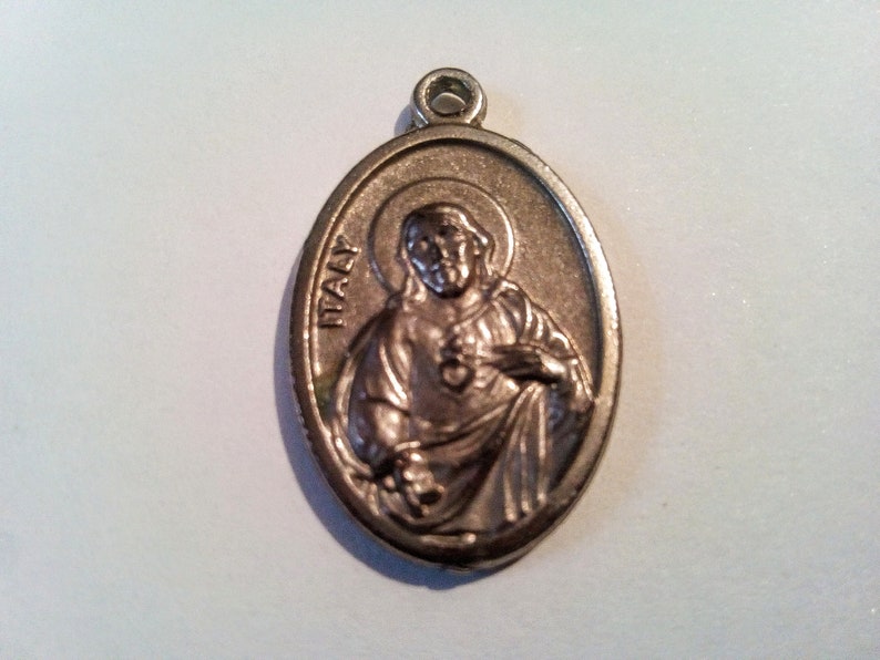 VIRGIN OF CARMEL Vintag medal Italy Rare Sacred Heart of Jesus image 1