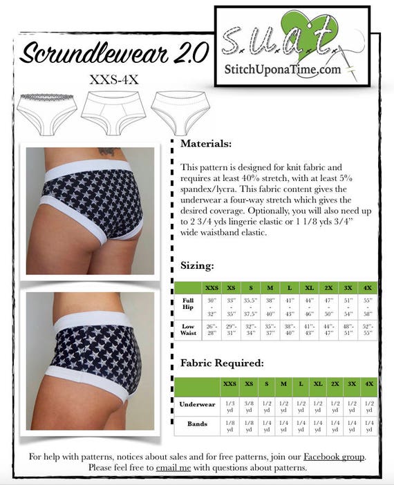 Sewing Pattern for Women's Boxer Briefs Sizes XS to 4XL Sewing