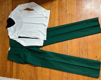 vintage 1970s 1980s Mens green Outfit any size sweater plus pants size 31 and dickey dickie COUSIN Eddie Lampoon Christmas vacation