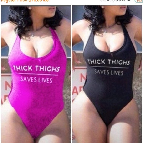 Thick Thighs Saves Lives New womens Swimsuit Swimwear Body suit All Sizes Pink Black free shipping