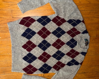 Jersey de lana Shetland de St. Edmonds con estampado de rombos y cuadros, talla grande para hombre, estilo vintage.