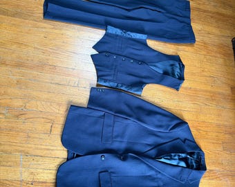 Conjunto vintage BOTANY anos 70 masculino, paletó e calça, tamanho 38, 3 peças, colete e calça.