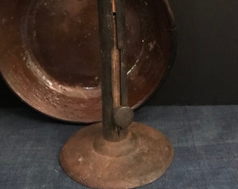 Antique Hogscraper Candlestick with Wood Make-do Repair