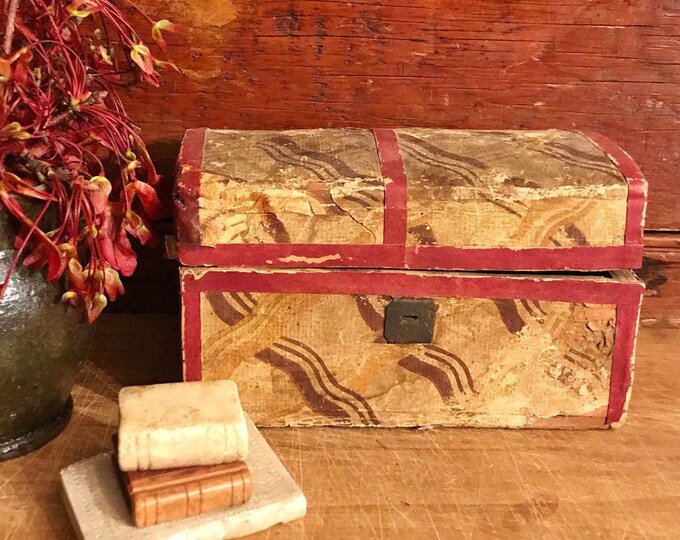 Antique Wallpaper Box Small Dome Topped Wooden Box Red and Etsy