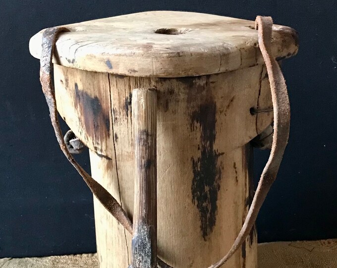 Antique Conestoga Wagon Grease Bucket, Wooden With Leather Strap Etsy