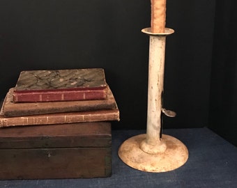 Antique Hogscraper Candlestick in White Paint