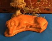 Antique Dog Memorial, Pottery Recumbent Dog, Memorial, Mourning, Antique Folk Art