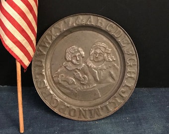 Antique Child's Tin ABC Plate, Liberty