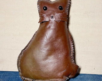 Vintage Stuffed Cat Handmade from Leather