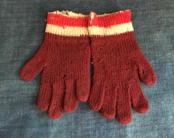 Antique Knitted Child's Red Gloves