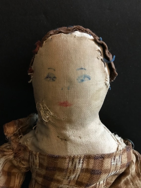 Antique Cloth Doll With Rolled Linen Arms and Legs Painted Face Etsy