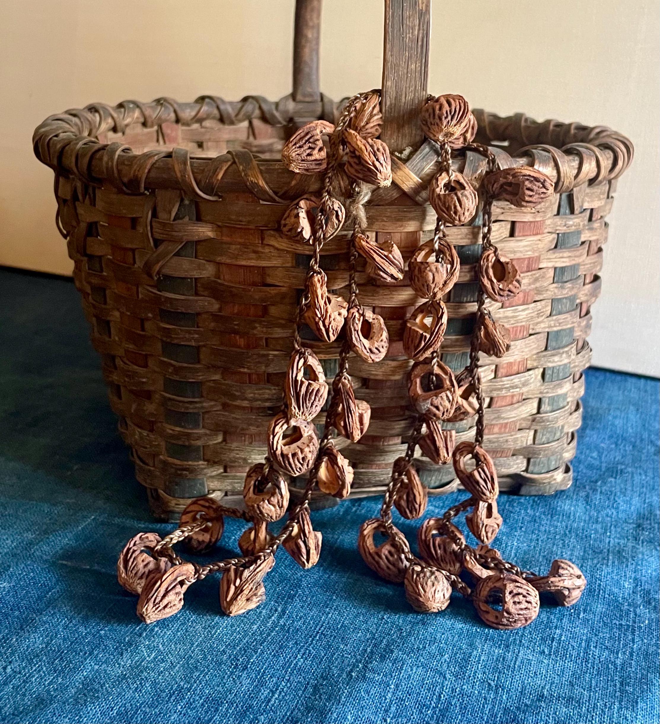 Antique Peach Pit or Nut Basket Necklace, 39 Total
