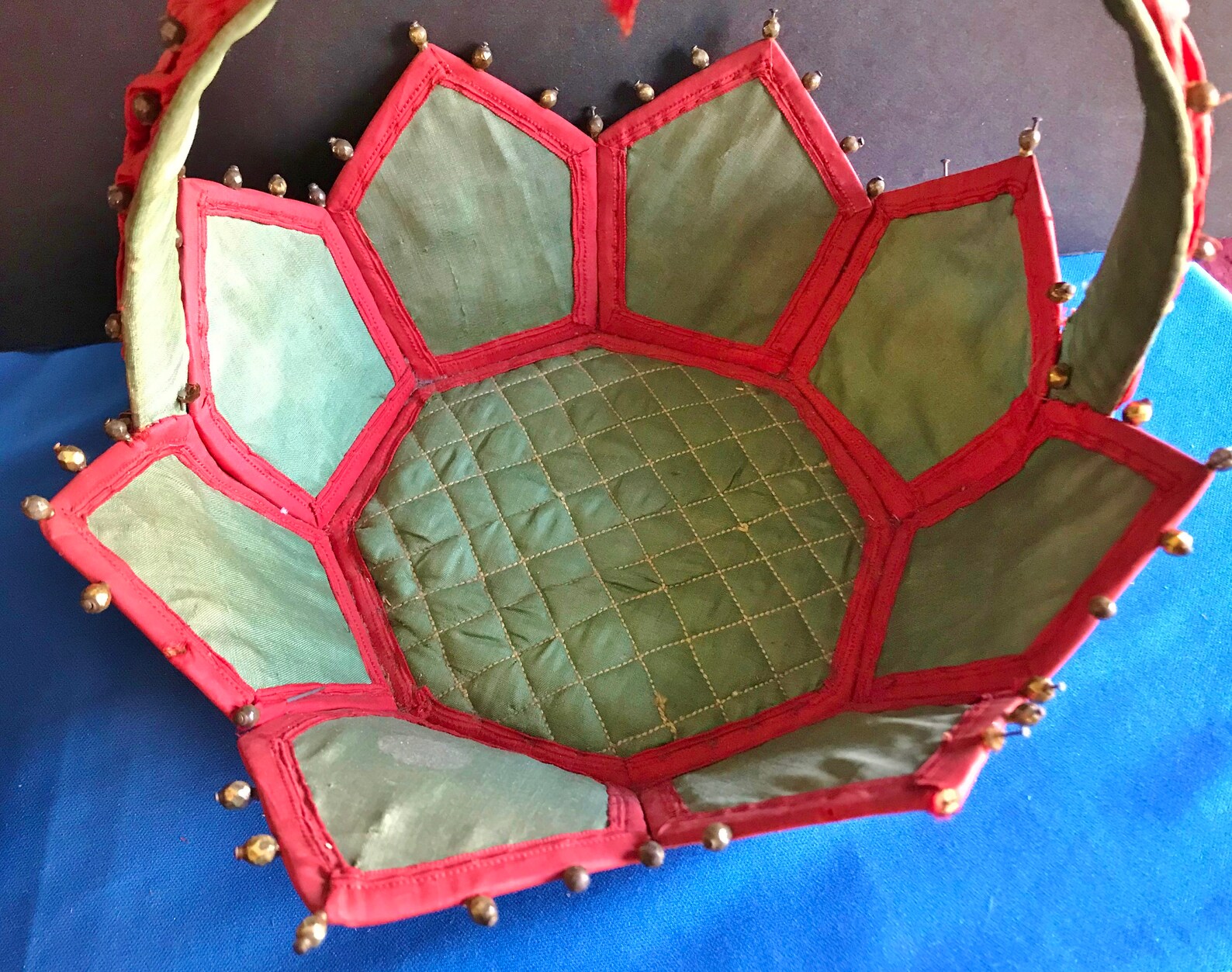 Antique Sewing Basket Handmade Victorian Velvet Basket Etsy