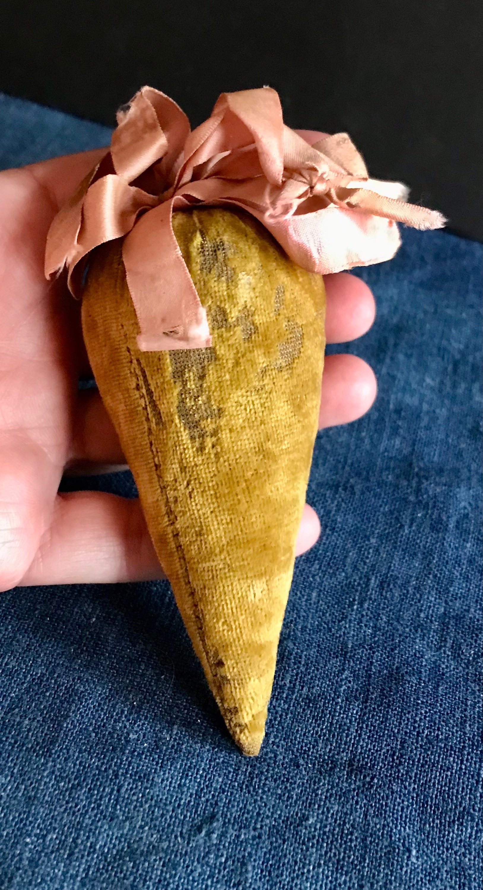 Antique Sewing Pin Cushion Large Gold Velvet Strawberry Etsy