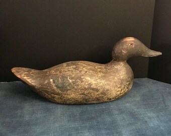 Antique Mason Decoy, Black Duck, Glass Eyes