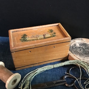 Antique Mauchline Ware Wooden Thread Box