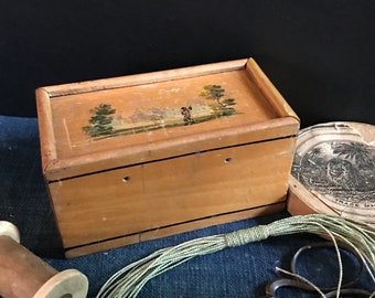 Antique Mauchline Ware Wooden Thread Box