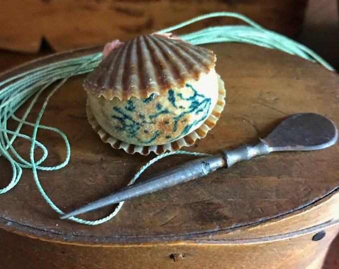 Antique Pincushion, Theorem Sea Shell Sewing Pin Cushion, Painted