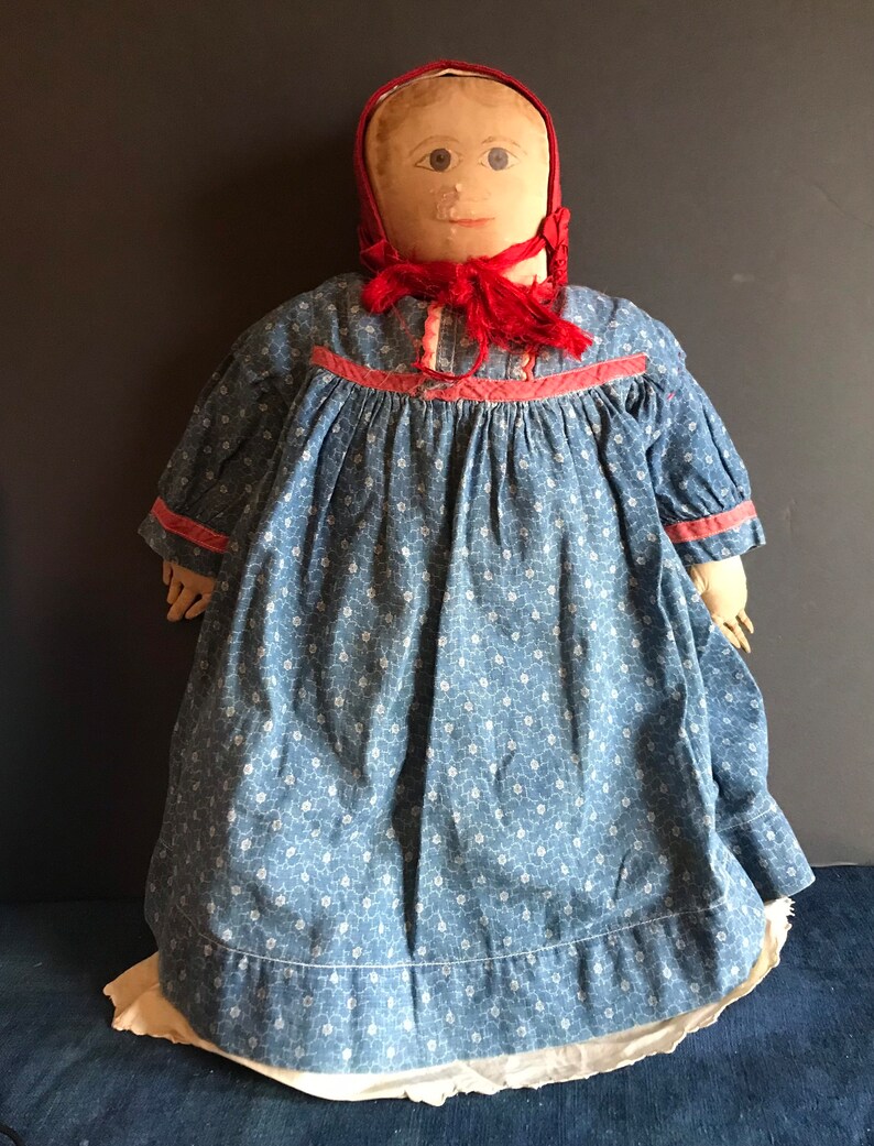 Antique Large Cloth Doll Painted Face and Hair 19 Etsy