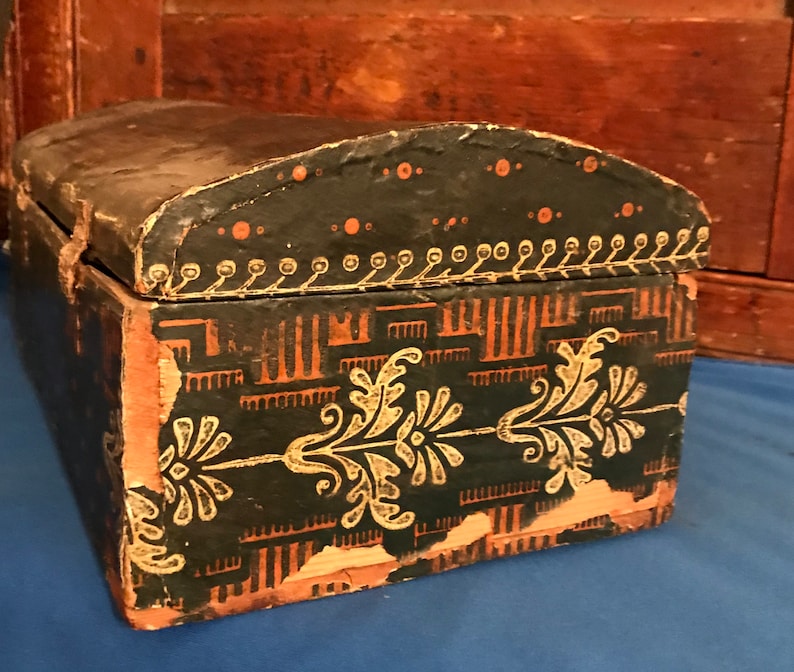 Antique Wallpaper Box Dome Topped Wooden Box Angel or Cupid Etsy