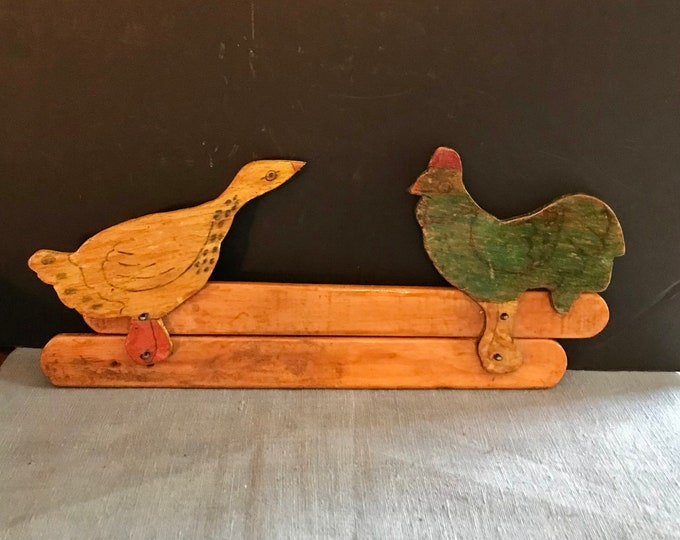 Vintage Push and Pull Toy Duck and Rooster Homemade Etsy