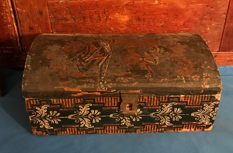 Antique Wallpaper Box Dome Topped Wooden Box Angel or Cupid Etsy