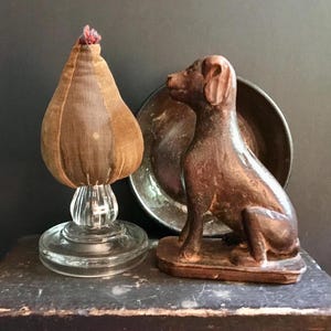 Antique Carved Wooden Dog, 7 3/4" Tall