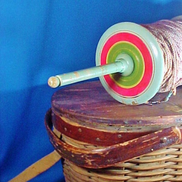 Vintage Painted Wooden Kite String Winder, Vibrant Colors, Huge Size, Toy, Americana