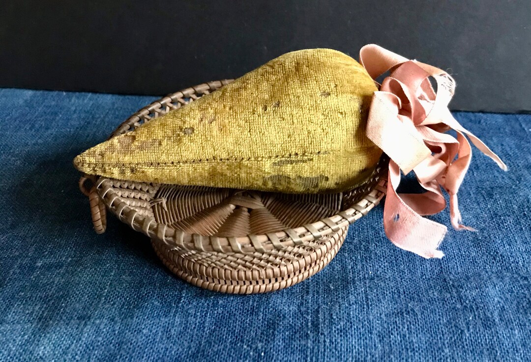 Antique Sewing Pin Cushion Large Gold Velvet Strawberry Etsy