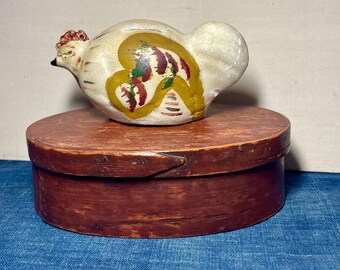 Antique Oval Pantry Box, Spanish Brown Paint, Fingered Lid
