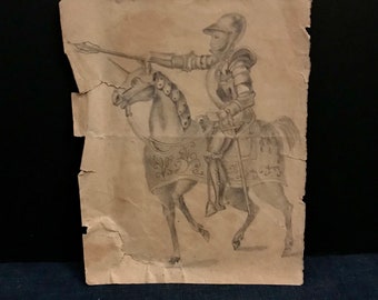 Antique Graphite Sketch of Joan of Arc on Horseback