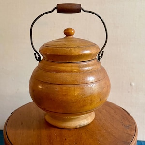 Antique Miniature Peaseware Covered Bucket with Handle