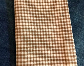 Antique Cotton Fabric, Brown and Cream Check