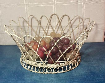 Vintage French White Wire Basket, Planter, Jardinière